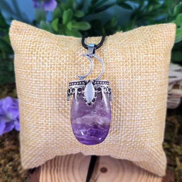 Crescent Moon Amethyst and Moonstone Necklace #34 - Picture 1 of 2
